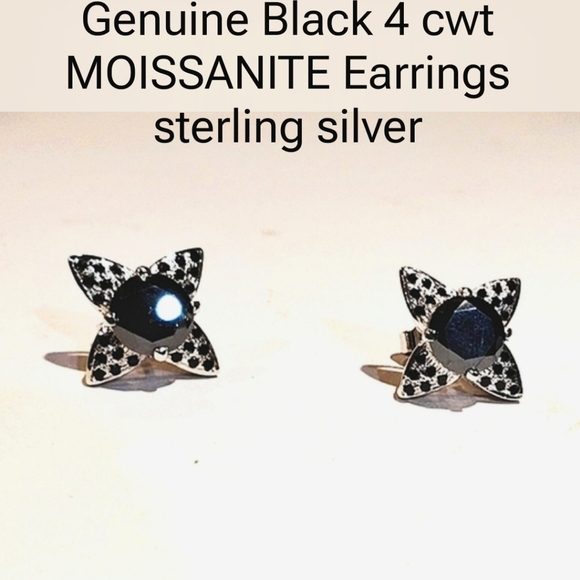 Hand Crafted Jewelry - GENUINE MOISSANITE 4 cwt -black EARRINGS .925